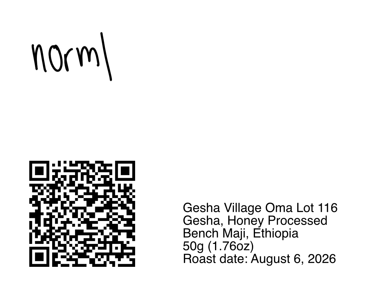 Gesha Village Oma Lot 116 - Honey Gesha - 50g (1.76oz) - Roasted 08/06/2026