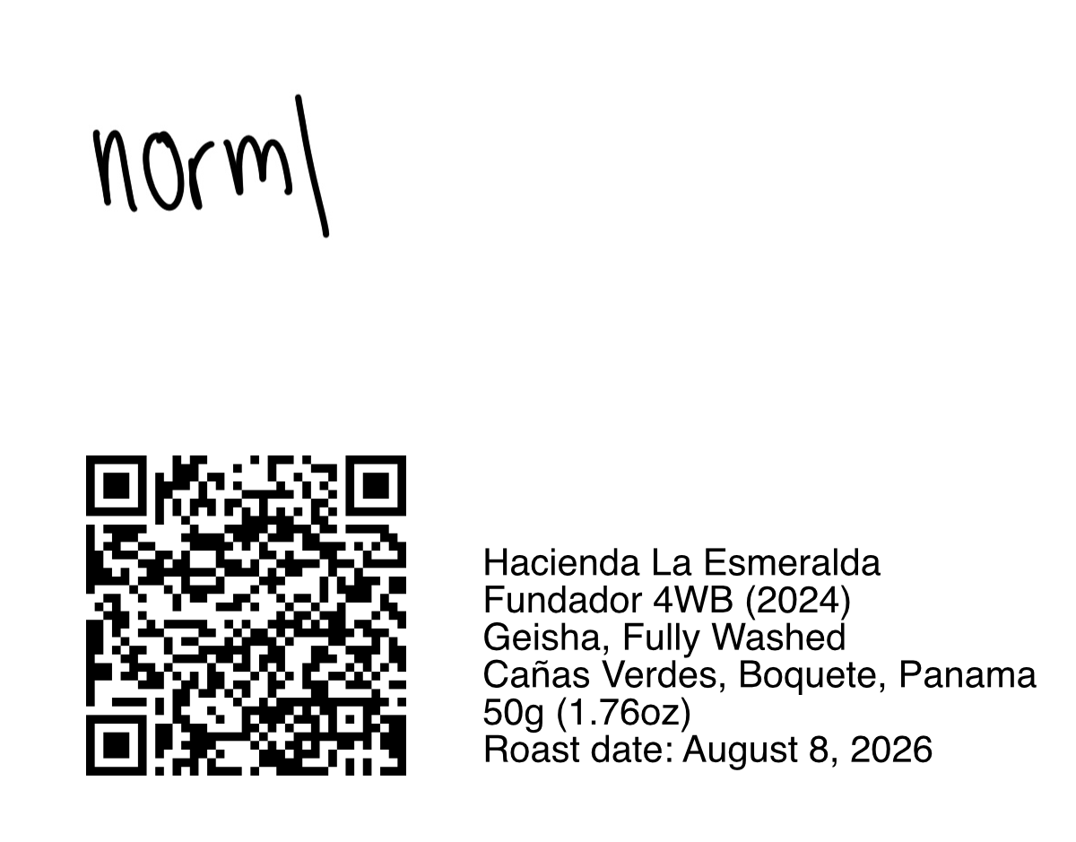 Hacienda La Esmeralda Fundador 4WB (2024 - Frozen) - Washed Gesha - 50g (1.76oz) - Roasted 08/08/2026