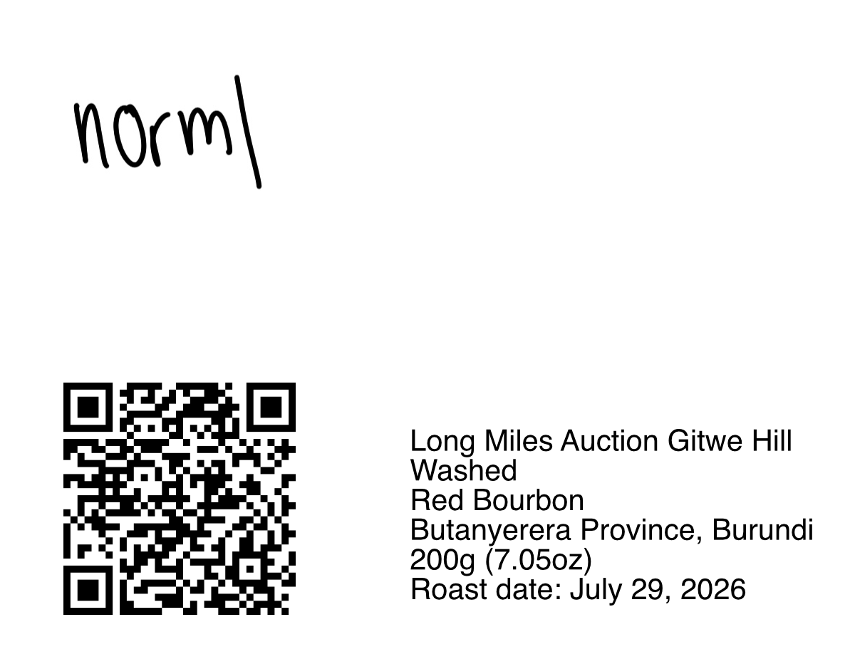 Long Miles Auction Gitwe Hill - Red Bourbon Washed - 200g (7.05oz) - Roasted 07/29/2026