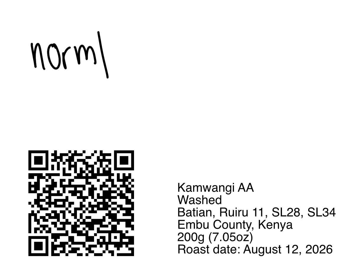 Kamwangi AA Batian, Ruiru 11, SL28, SL34 - 200g (7.05oz) - Roasted 08/12/2026